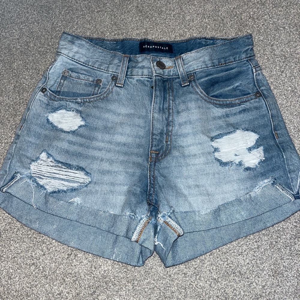 Aeropostale Blue Jean Shorts Distressed High-Waisted